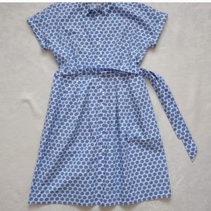 Talbots poplin cotton printed belted shirt dress short dolman sleeves